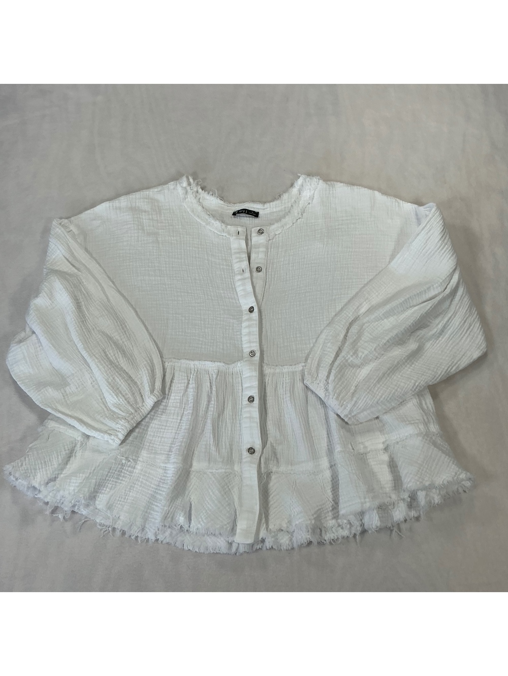 Very J Women's Cotton‎ Gauze Button-Front Peplum Blouse, Medium